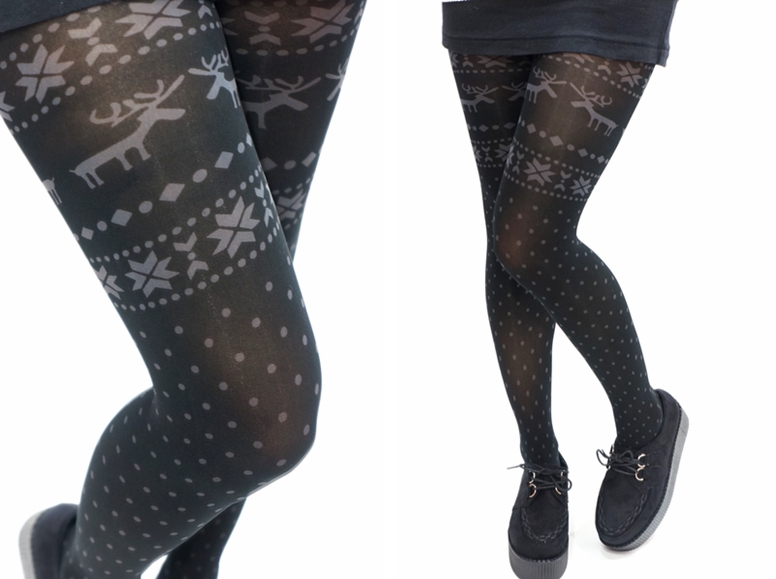 Deer Snowflake Pattern Holiday Christmas Tights /Leggings on Luulla