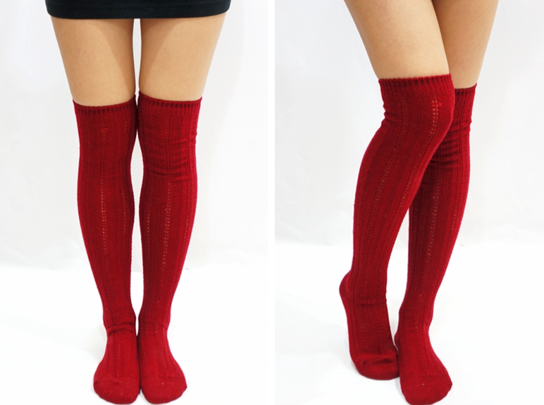 knee high red and white socks