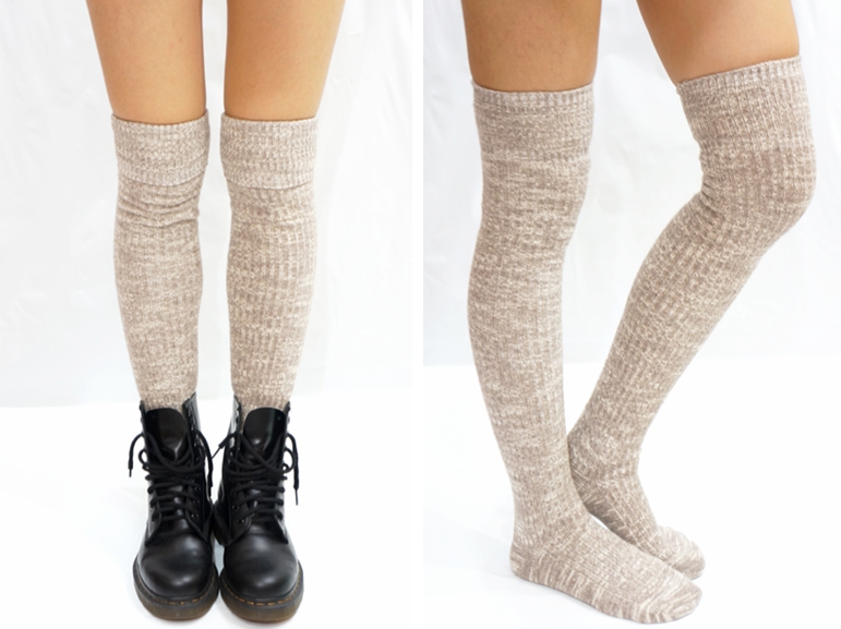 Beige Knit Knee High Socks Boot Socks on Luulla