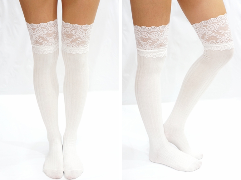 white lace knee socks