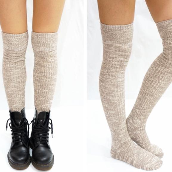 Beige Knit Knee High Socks Boot Socks on Luulla
